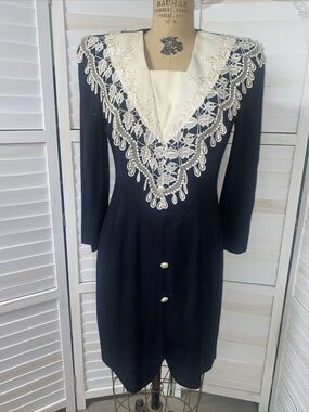 Vintage 80s Jeffery & Dara by Linda Hutley Dress Women's Black Pencil Sz 9/10